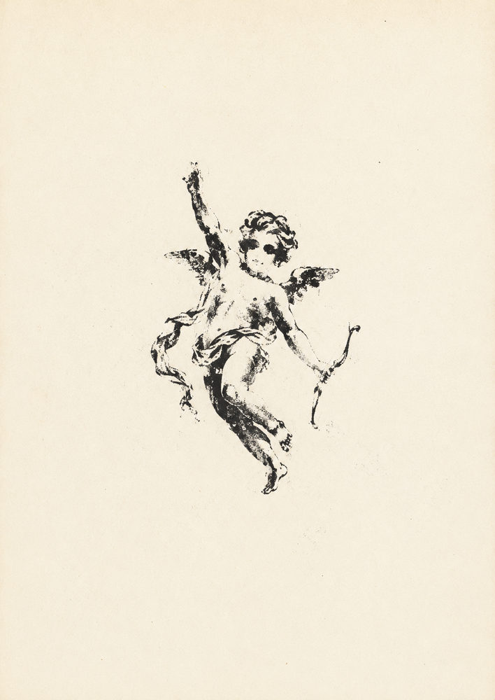cherub: vintage ink sketch, baroque putti angel drawing, dark academia classical
