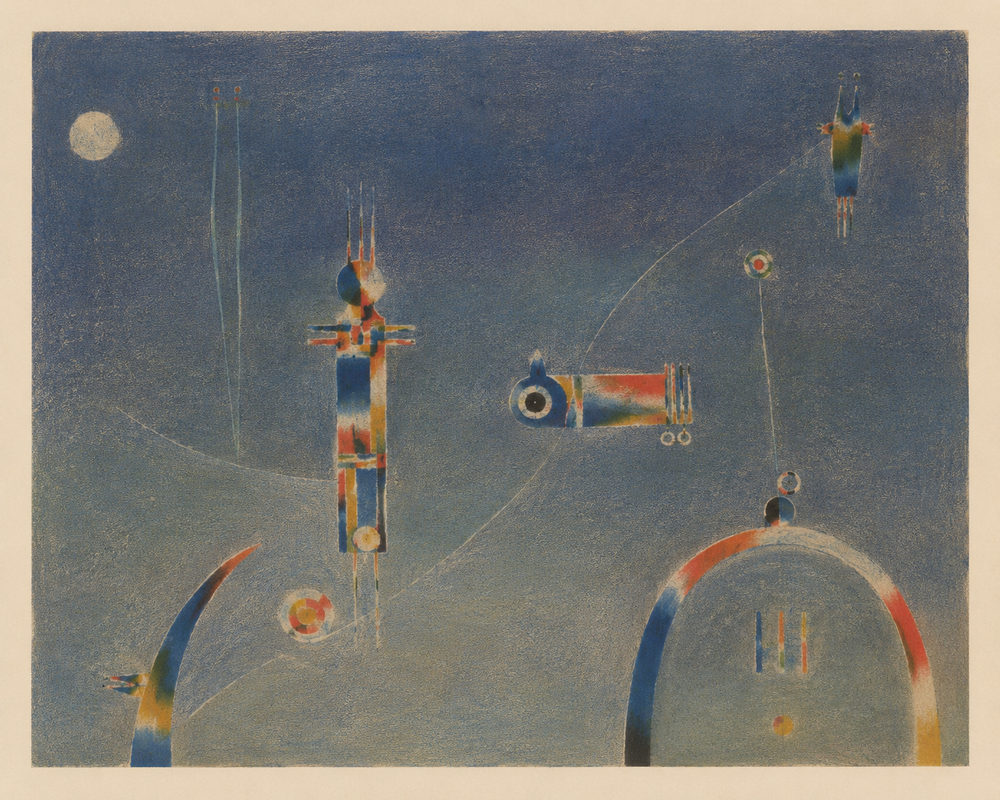 cosmic forms: mid century modern, dusty blue bauhaus, biomorphic living room
