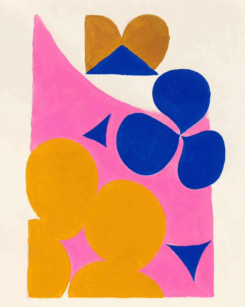 cream shapes: pink & cobalt blue, playful organic, bold maximalist bedroom