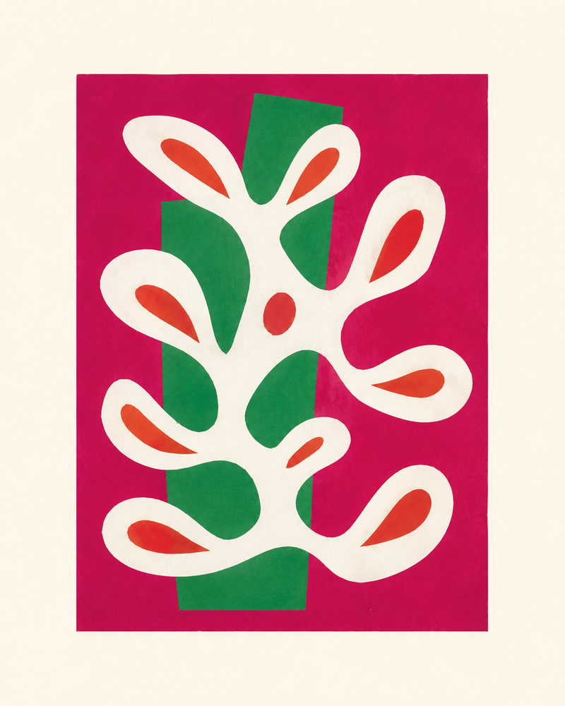 cutout leaf: botanical cut out, magenta & green abstract, mid century modern