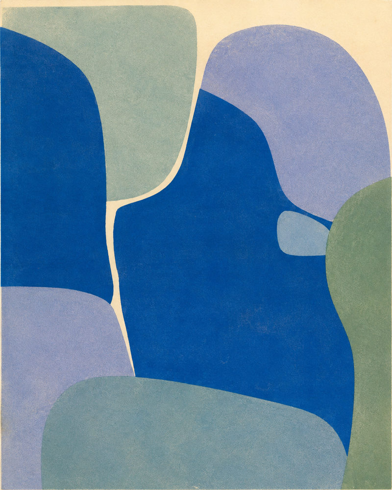 cutout shapes: blue green abstract, matisse style paper collage