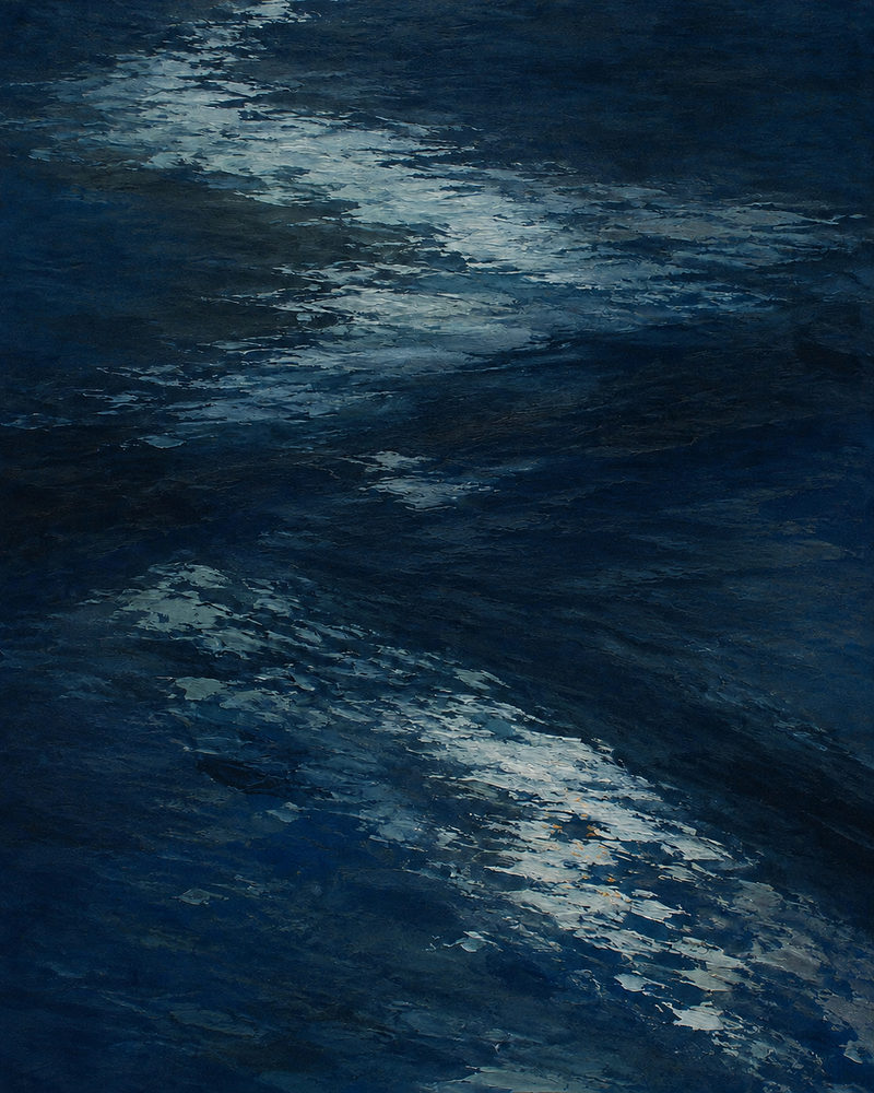 dark water: night wave ocean, moonlit deep blue, navy midnight sea