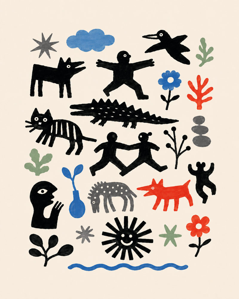 folk menagerie: naive black & white creatures, whimsical folk, scandinavian style