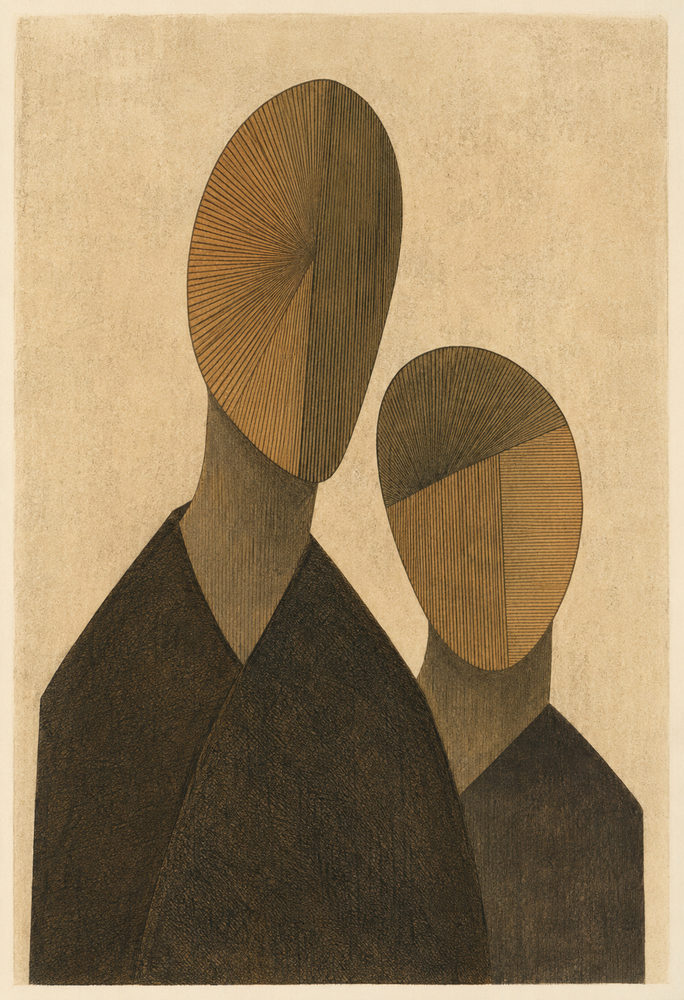 geometric figures: mid century modern, earthy ochre & brown, cozy living room