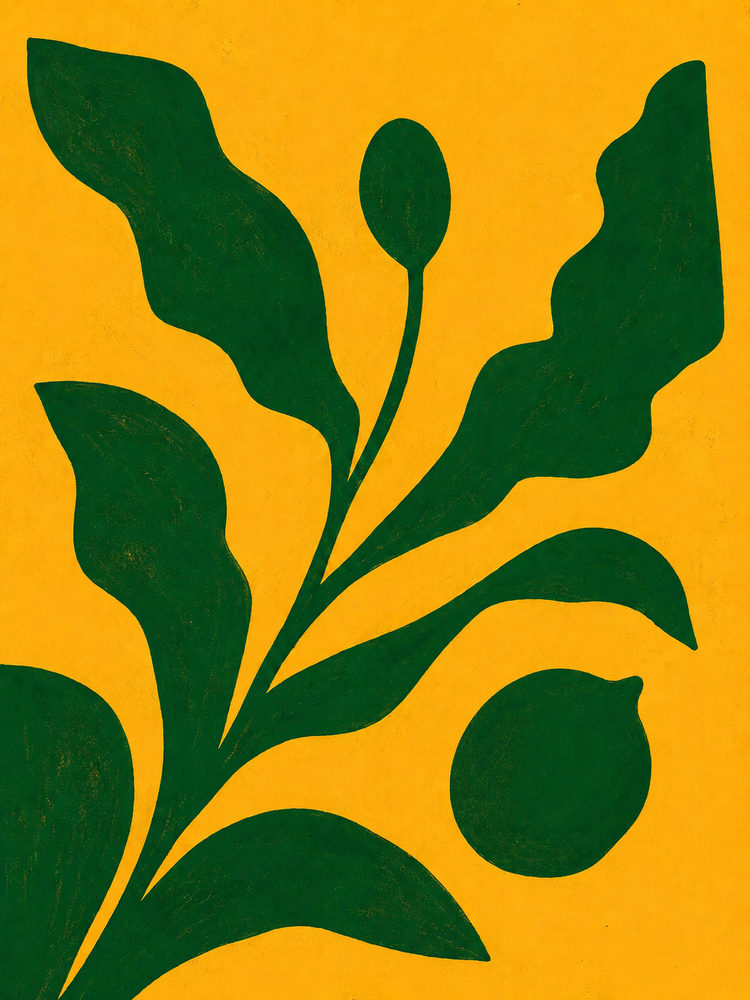 green botanical: green and marigold, mid century modern, boho plant