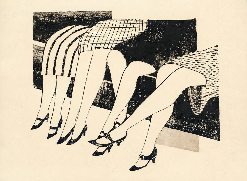 legs frieze: 1920s flapper legs, jazz age ink illustration, black and cream modernist