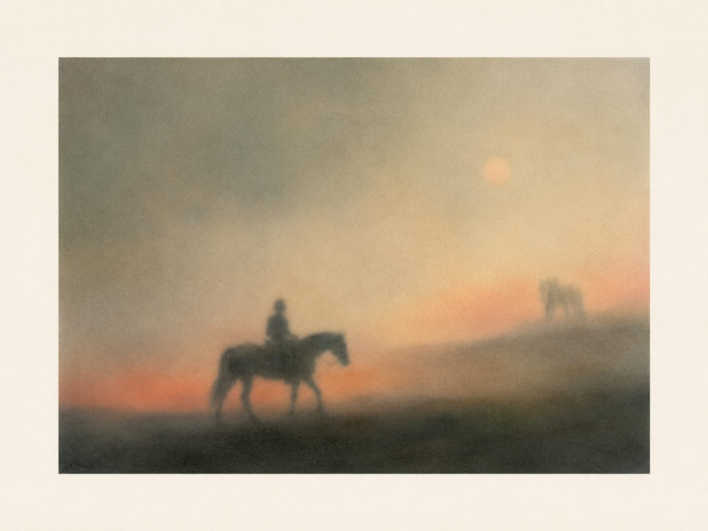 misty ride: foggy dusk landscape, tonalist sunset, calm living room