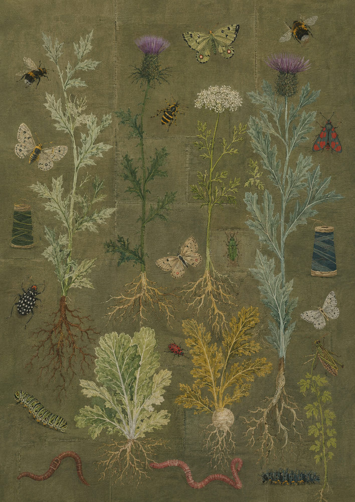 nature patchwork: wildflower & root, vintage thistle, cottagecore study