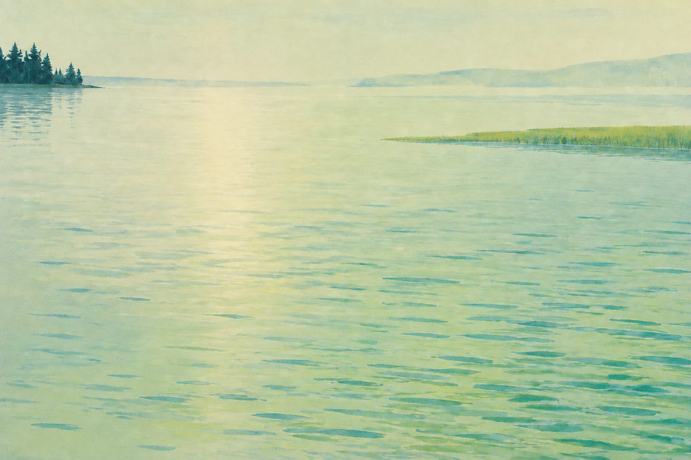 pale lake: mint green landscape, minimalist nordic panorama, calm living room