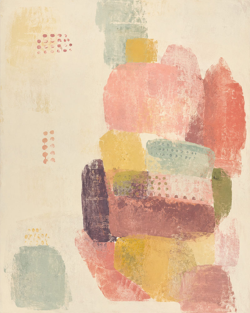 pastel blocks: soft mid century, chalky cream, warm playful living room