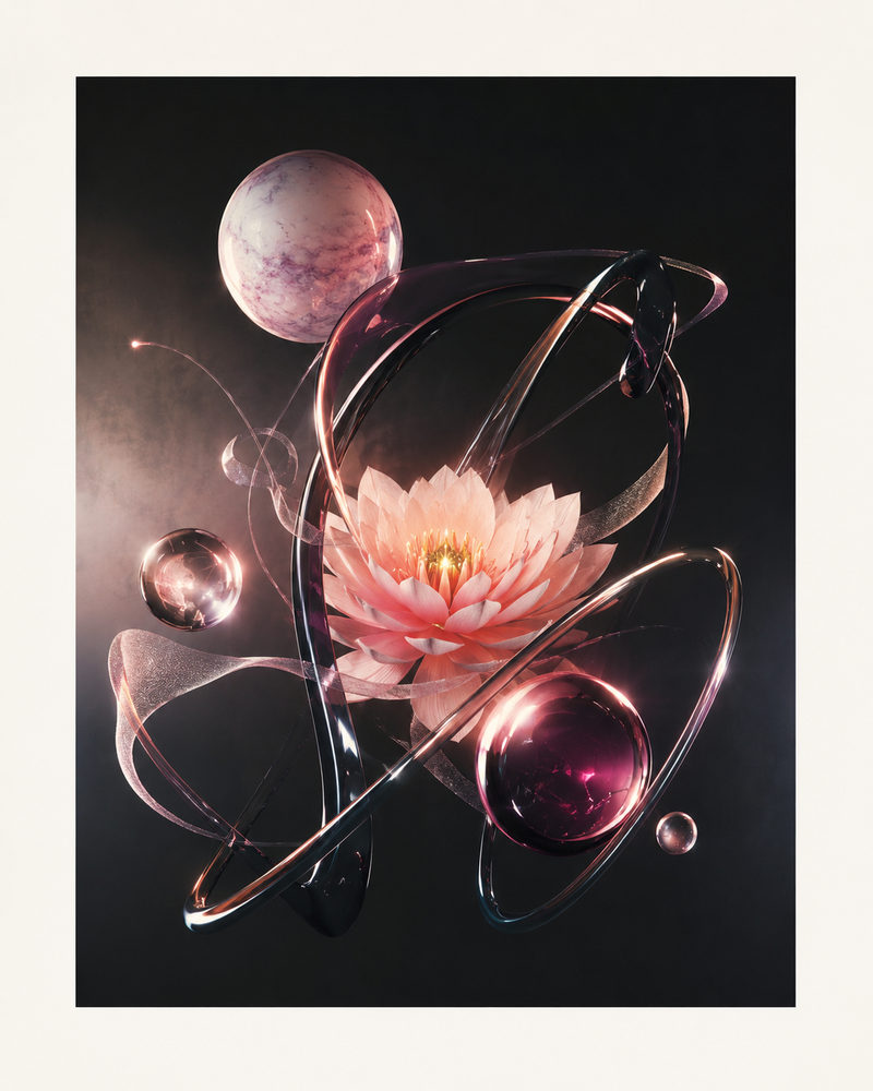 pink lotus: cosmic surreal, glowing lotus flower