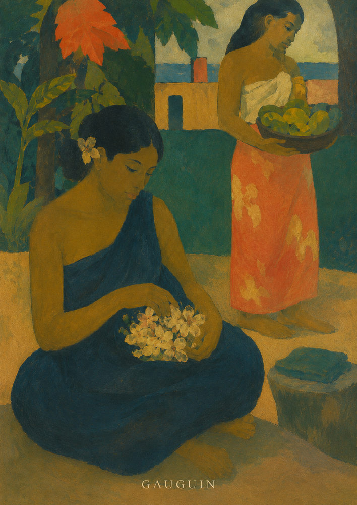 polynesian women: tahitian women, exhibition, vintage museum, polynesian, post impressionism, tropical