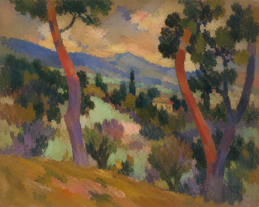 sunlit countryside: post impressionist, provence landscape, warm rustic living room