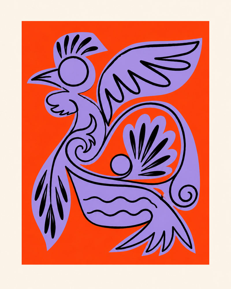 two birds: purple rooster