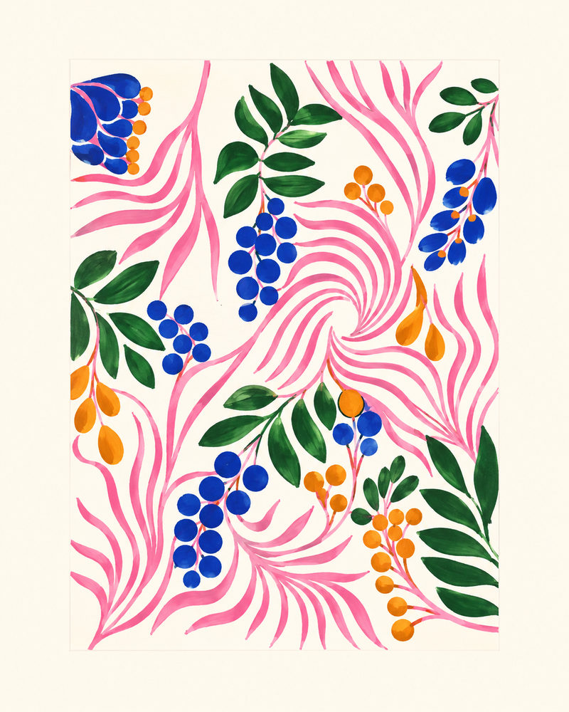 vivid botanical: pink & blue floral, maximalist folk flower, colorful eclectic boho