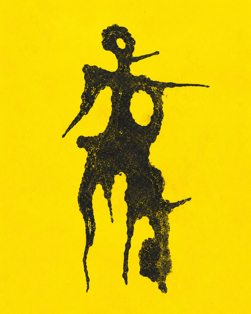 yellow figure: black & yellow, expressionist silhouette, bold eclectic living room
